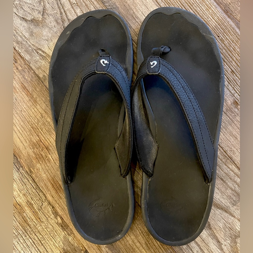Olukai Ohana Women's Sandals Flip Flops Size 11 Black Thong Beach Water